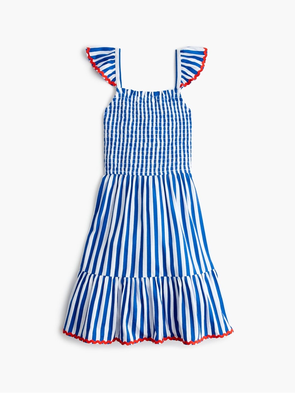 **NWT** J Crew- Blue and White Striped Girls' Sundress with Red Trim